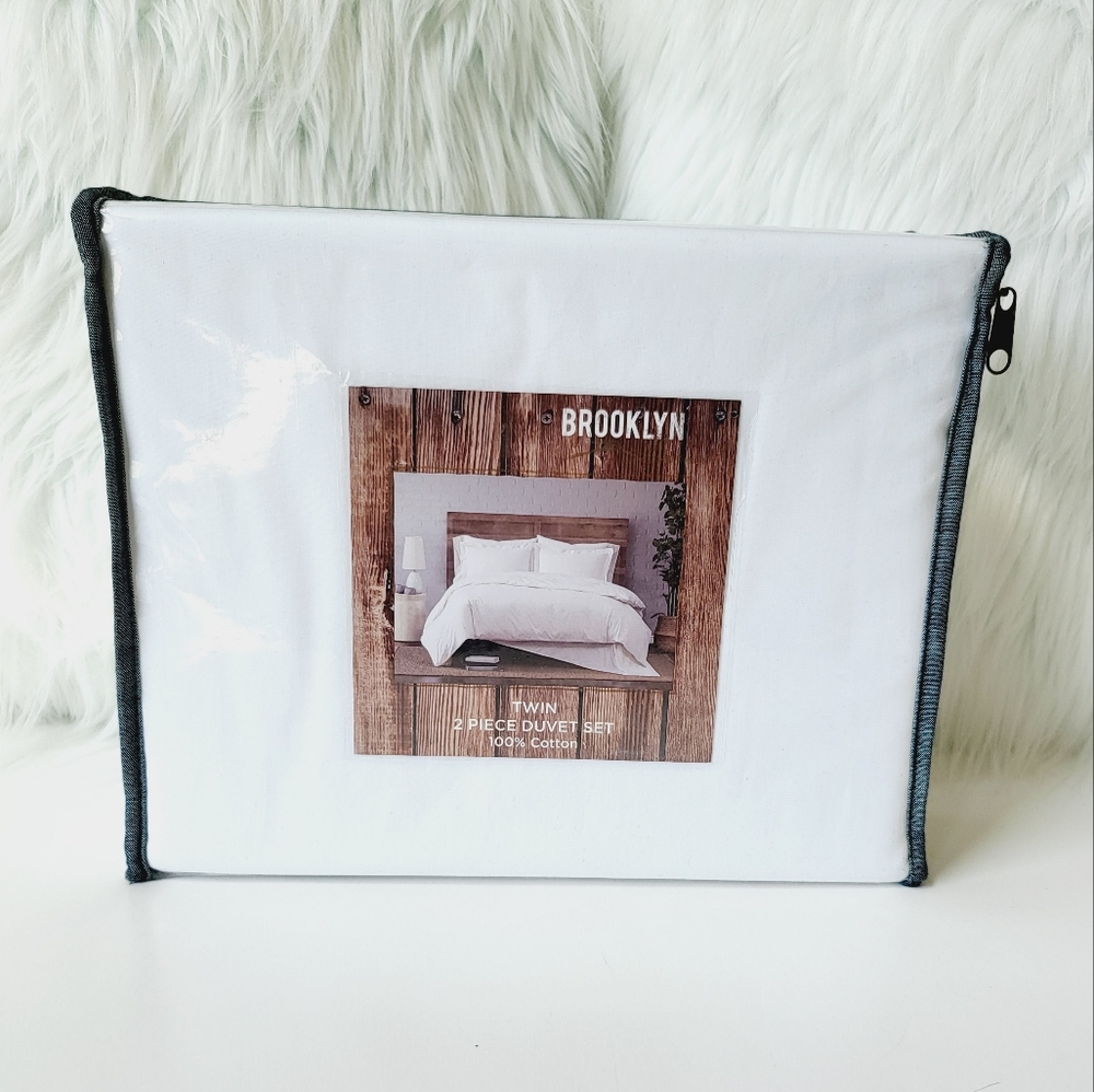 Duvet Set Twin 2pc Brooklyn 100% Cotton White New